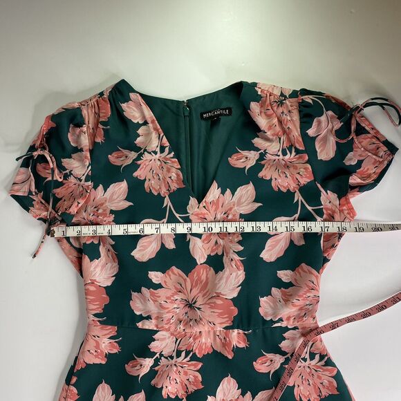 J Crew Mercantile Dress Womens Sz 4 Floral Green Tie Sleeve Garden Party Spring - Picture 11 of 16